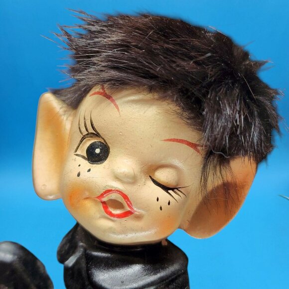 Vintage Winking Pixie Elf Black Outfit Furry Hair DABS Japan Figurine - Picture 4 of 9